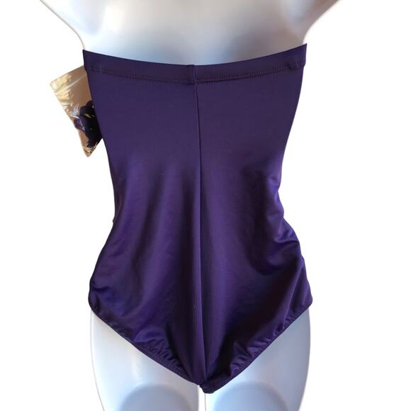 Miraclesuit Purple Ruffled One Piece w/ Optional Strap size 10 New W/O Tags - Picture 4 of 9